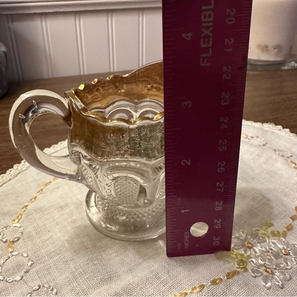 Antique 1900s US Glass EAPG Texas Loops with Stippled Panels Gold Rim Creamer - Picture 9 of 9